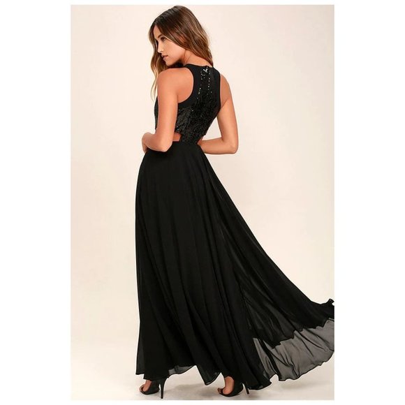 LULU'S Nothin' But Love Black Sequin Maxi Dress sz XS Women's - Picture 4 of 13